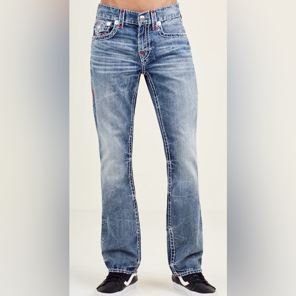 True Religion "WORLD TOUR" Men’s/ size 31/ Ricky Red Stitch Super T jeans